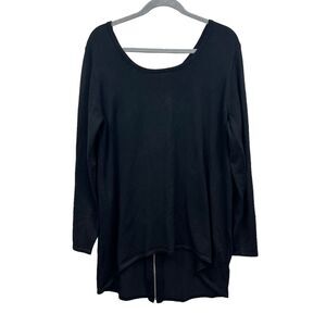 Ophelia Roe Womens Sweater Stretch Back V Neck Hi Low Hem Zipper Accent Black L*